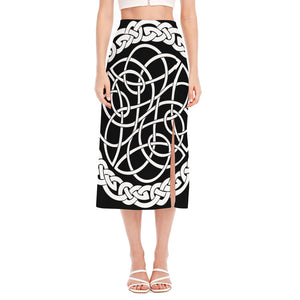 Black And White Celtic Knot Print Side Slit Midi Skirt