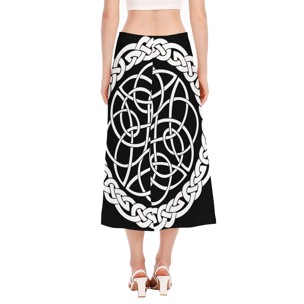 Black And White Celtic Knot Print Side Slit Midi Skirt