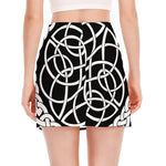 Black And White Celtic Knot Print Side Slit Mini Skirt