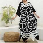 Black And White Celtic Knot Print Silk V-Neck Kaftan Dress