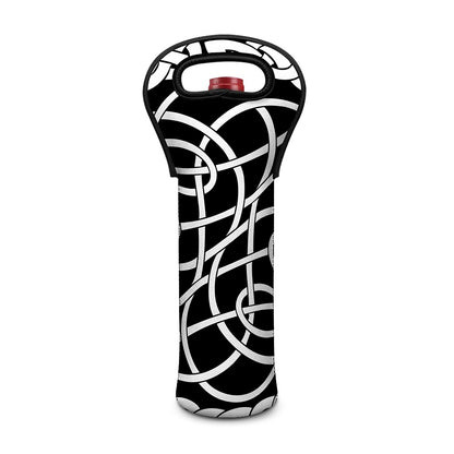 Black And White Celtic Knot Print Single Neoprene Wine Tote