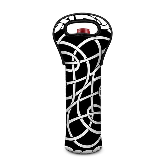 Black And White Celtic Knot Print Single Neoprene Wine Tote