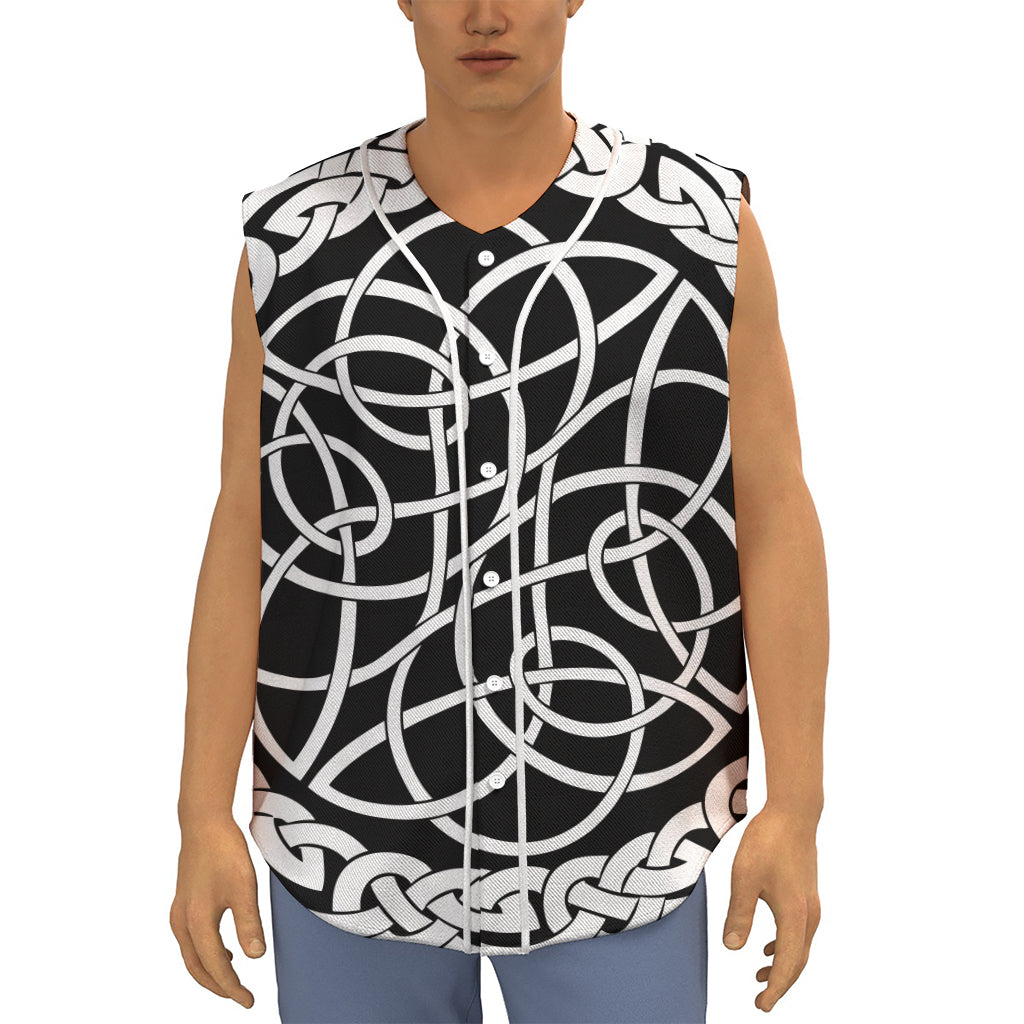 Black And White Celtic Knot Print Sleeveless Baseball Jersey