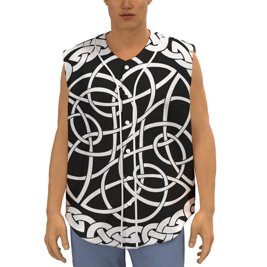 Black And White Celtic Knot Print Sleeveless Baseball Jersey