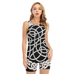 Black And White Celtic Knot Print Sleeveless One Piece Swimsuit