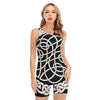 Black And White Celtic Knot Print Sleeveless One Piece Swimsuit