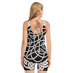 Black And White Celtic Knot Print Sleeveless One Piece Swimsuit