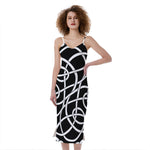 Black And White Celtic Knot Print Slim Fit Midi Cami Dress