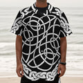 Black And White Celtic Knot Print Textured Short Sleeve Shirt