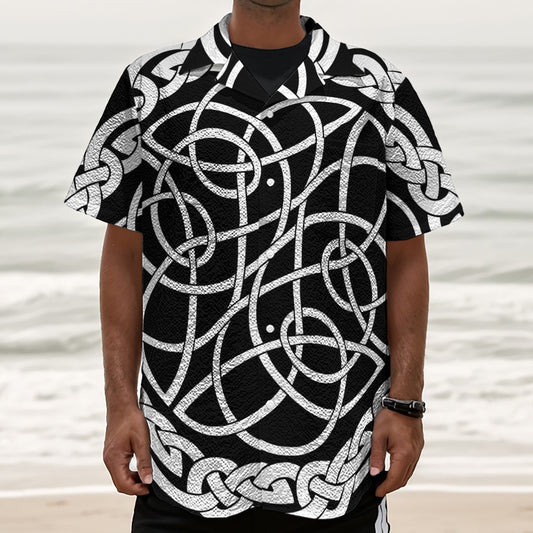 Black And White Celtic Knot Print Textured Short Sleeve Shirt