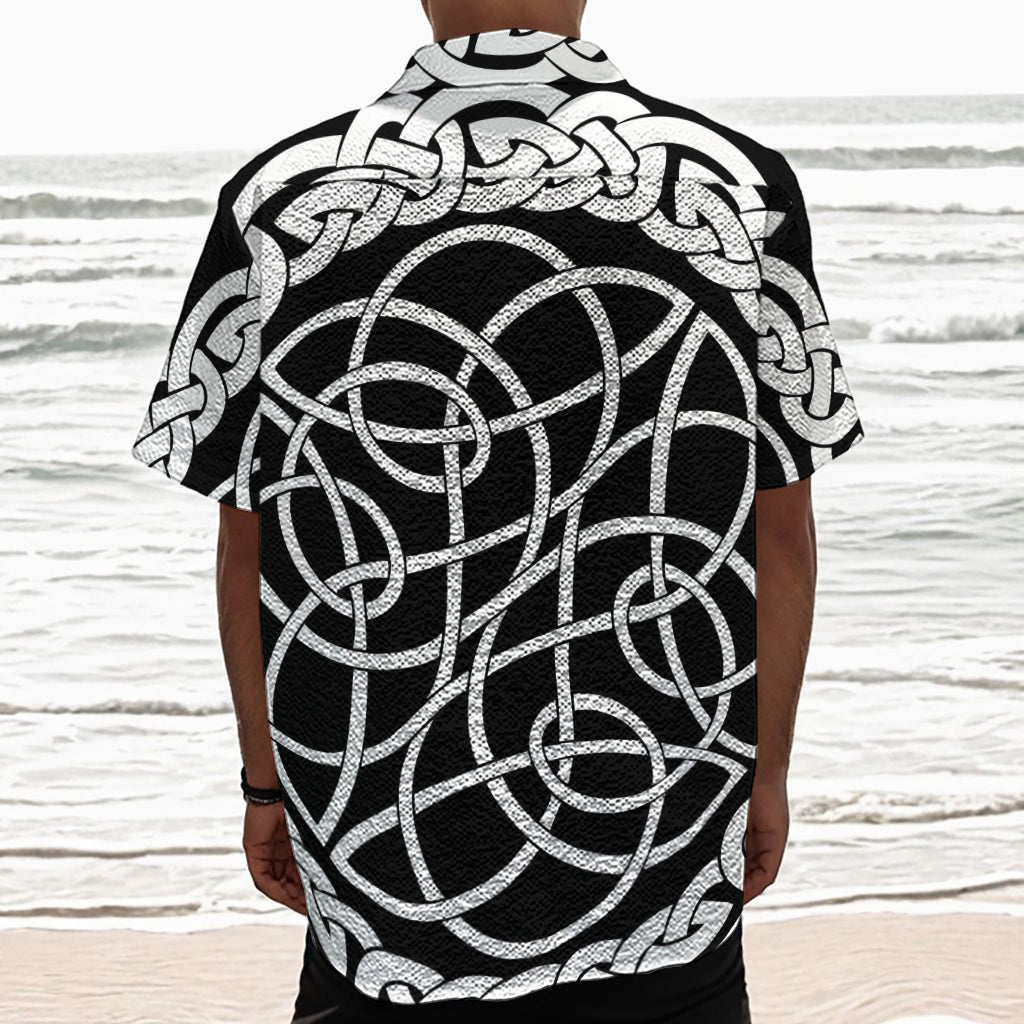 Black And White Celtic Knot Print Textured Short Sleeve Shirt