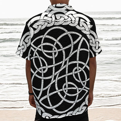 Black And White Celtic Knot Print Textured Short Sleeve Shirt
