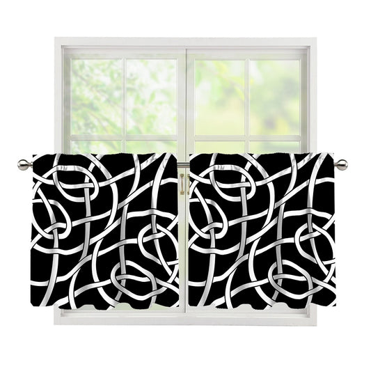 Black And White Celtic Knot Print Tier Curtains