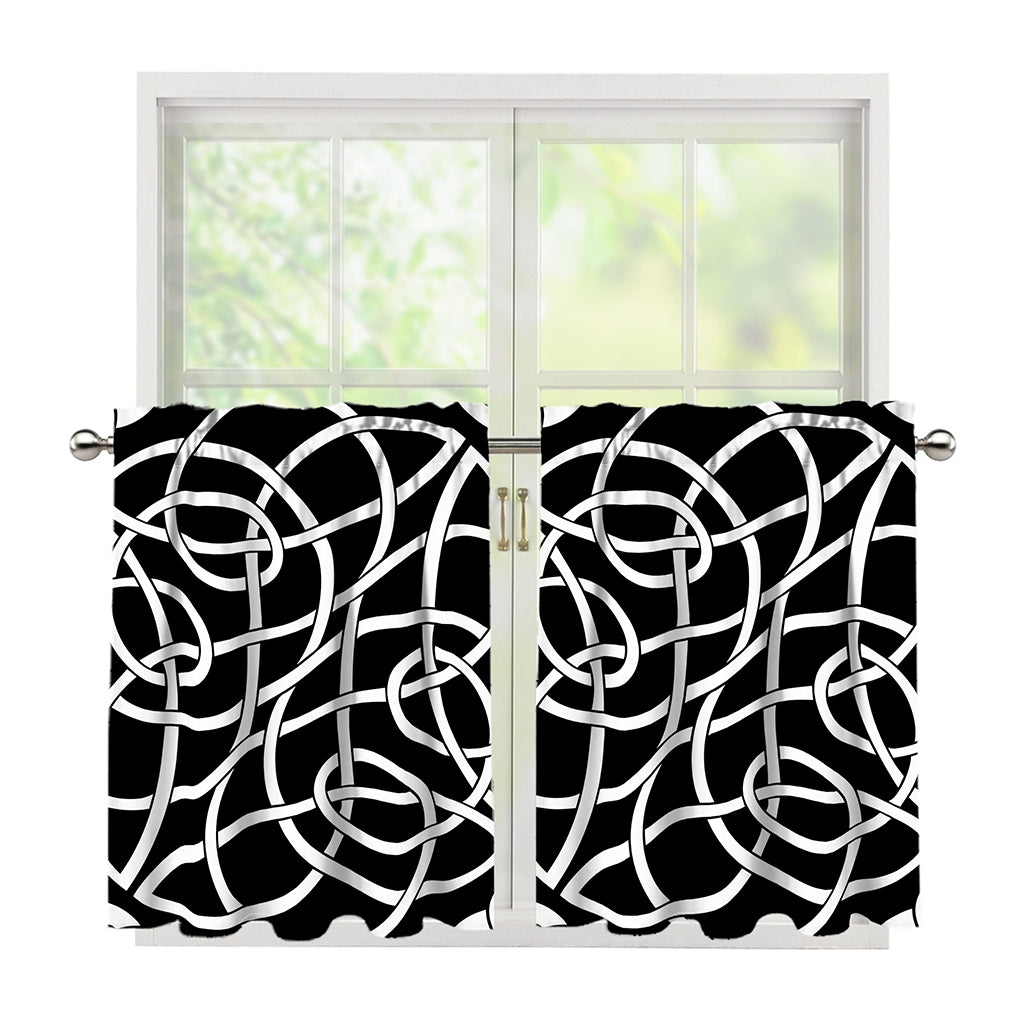 Black And White Celtic Knot Print Tier Curtains