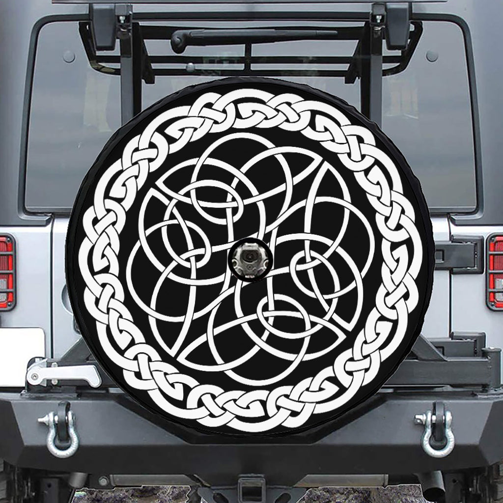 Black And White Celtic Knot Print Tire Cover With Camera Hole