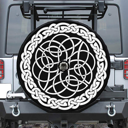 Black And White Celtic Knot Print Tire Cover With Camera Hole