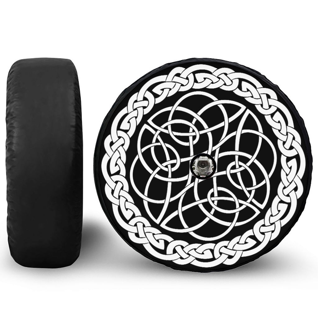 Black And White Celtic Knot Print Tire Cover With Camera Hole
