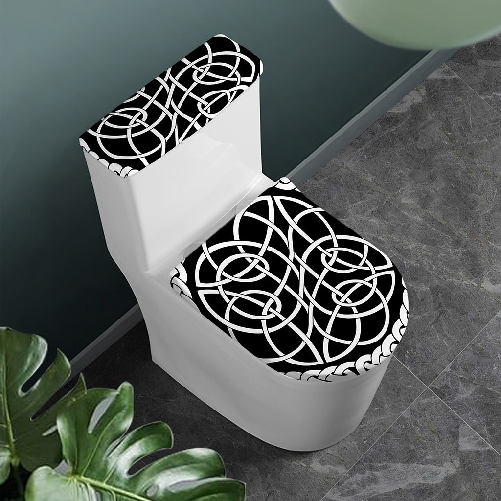 Black And White Celtic Knot Print Toilet Lid And Tank Cover Set