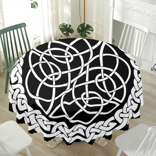 Black And White Celtic Knot Print Waterproof Round Tablecloth