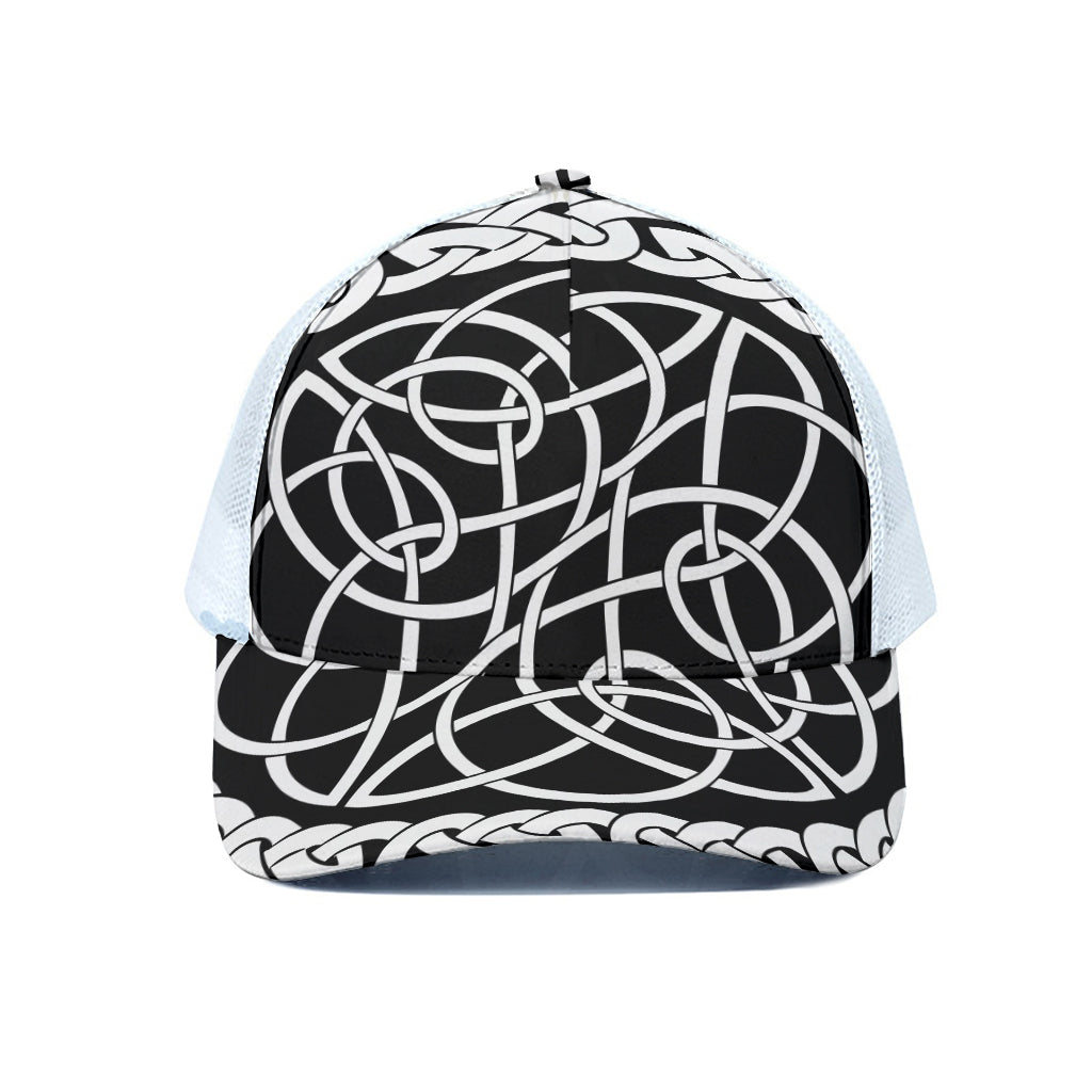 Black And White Celtic Knot Print White Mesh Trucker Cap