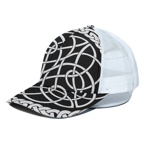 Black And White Celtic Knot Print White Mesh Trucker Cap