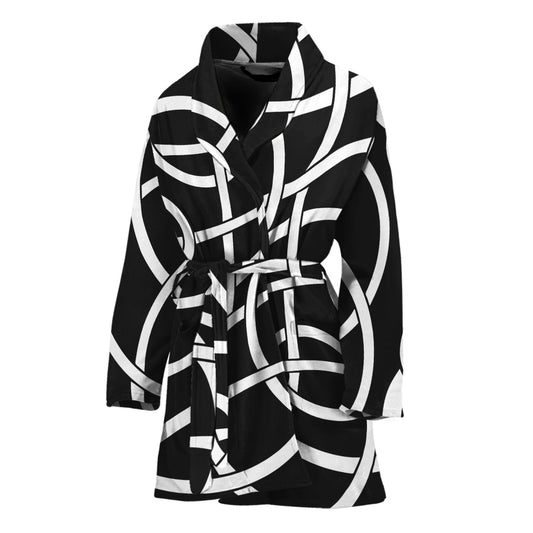Black And White Celtic Knot Print Women's Bathrobe