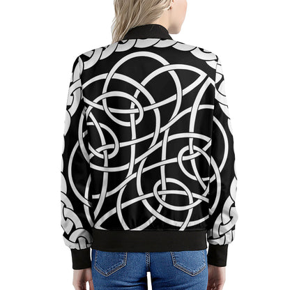 Black And White Celtic Knot Print Women's Bomber Jacket