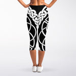 Black And White Celtic Knot Print Women's Capri Leggings