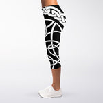 Black And White Celtic Knot Print Women's Capri Leggings