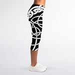 Black And White Celtic Knot Print Women's Capri Leggings