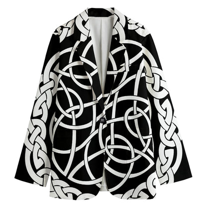 Black And White Celtic Knot Print Women's Cotton Blazer