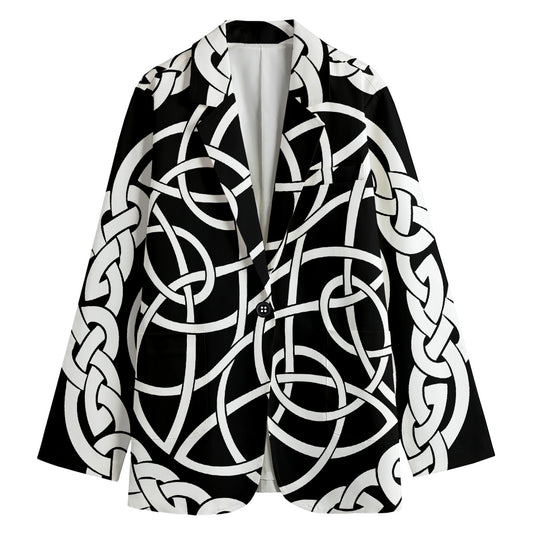 Black And White Celtic Knot Print Women's Cotton Blazer