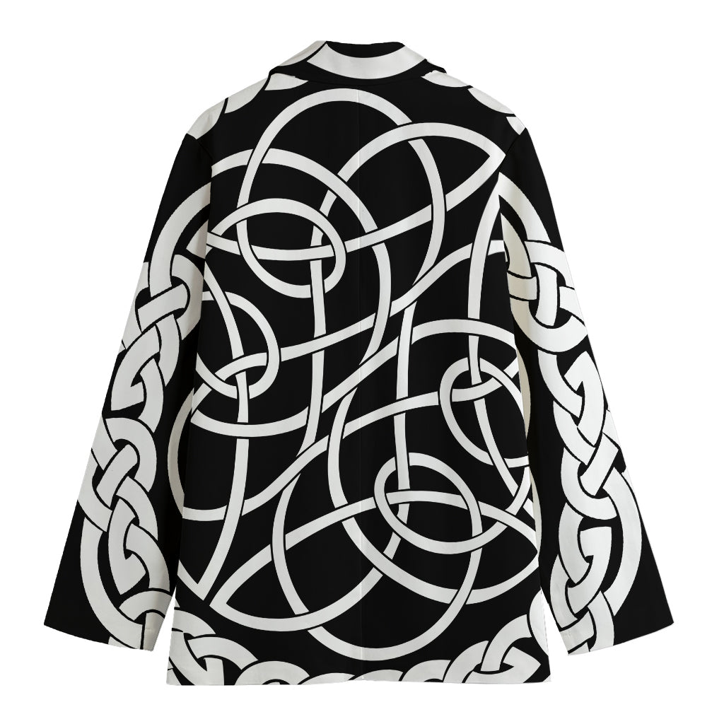 Black And White Celtic Knot Print Women's Cotton Blazer