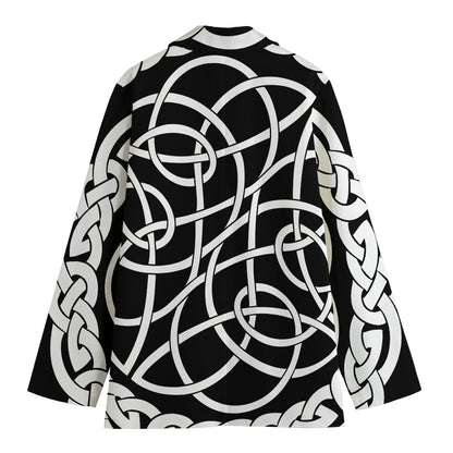 Black And White Celtic Knot Print Women's Cotton Blazer