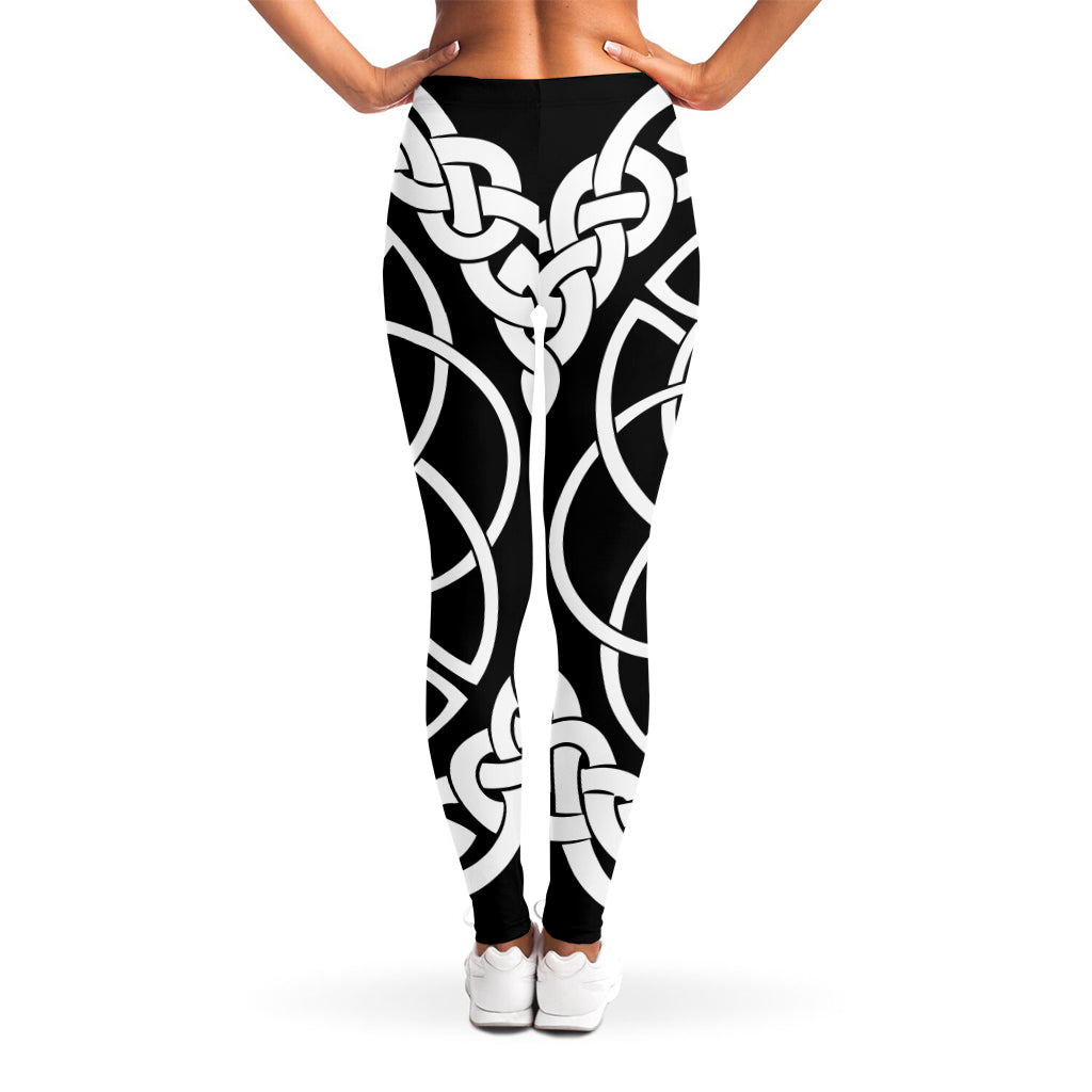 Black And White Celtic Knot Print Women's Leggings