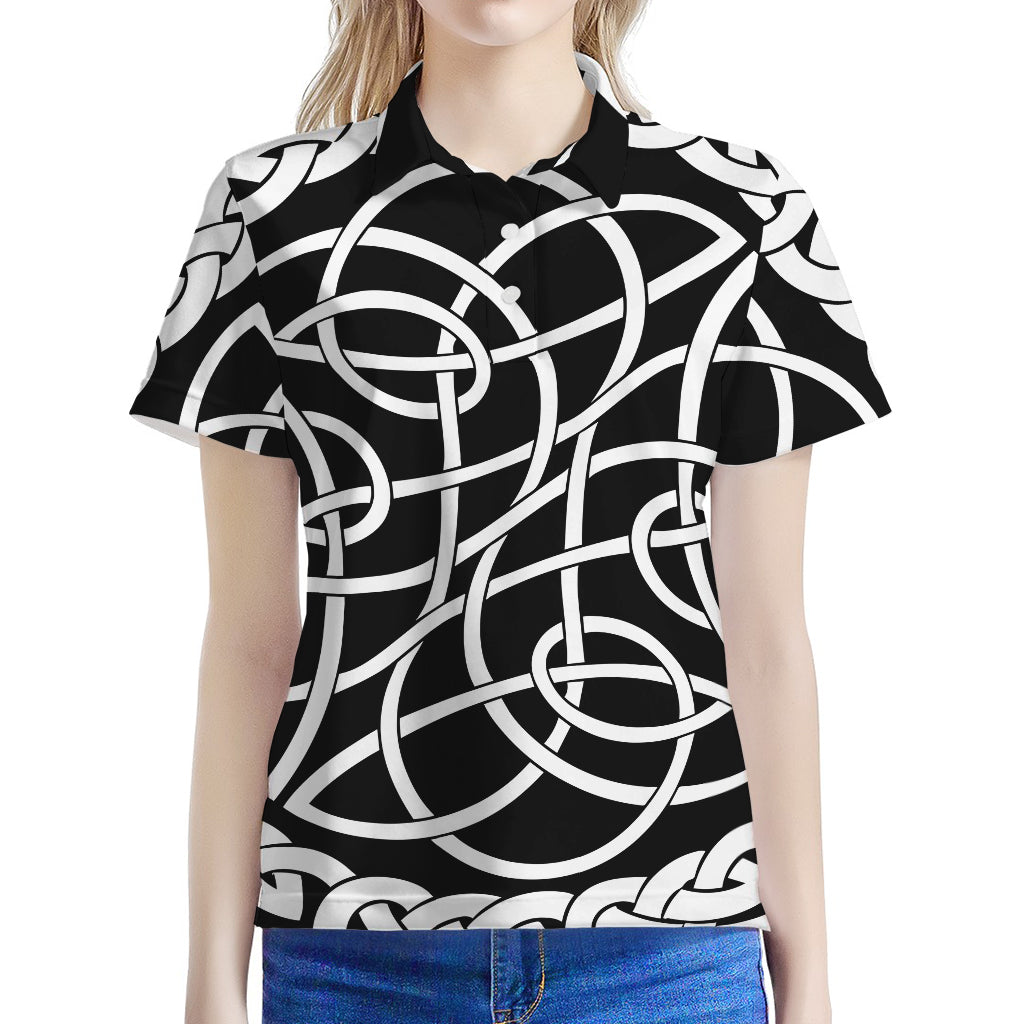 Black And White Celtic Knot Print Women's Polo Shirt