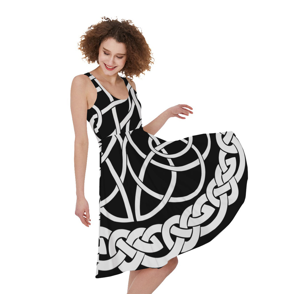 Black And White Celtic Knot Print Women's Sleeveless Dress