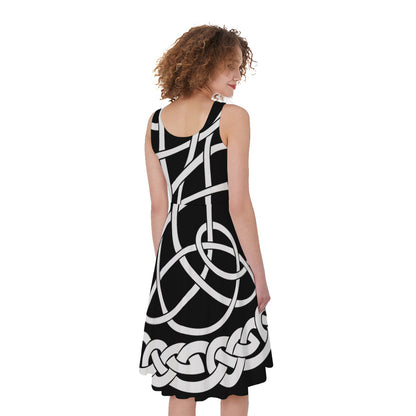 Black And White Celtic Knot Print Women's Sleeveless Dress