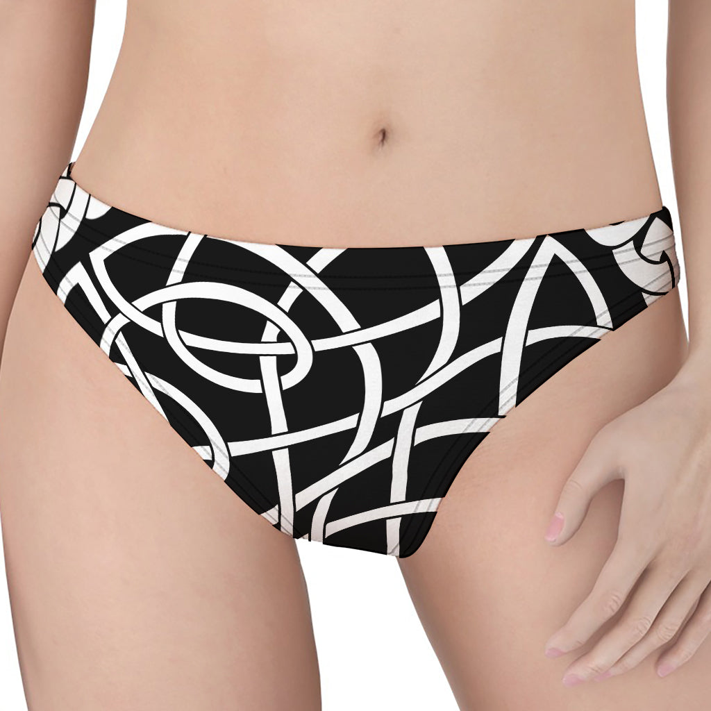 Black And White Celtic Knot Print Women's Thong