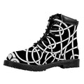 Black And White Celtic Knot Print Padded Collar Lace Up Boots