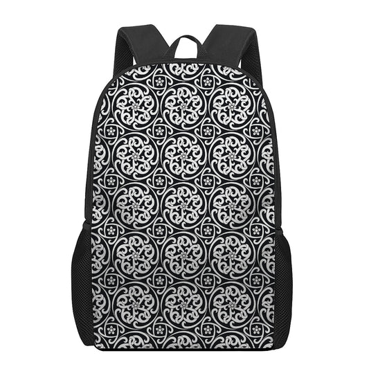Black And White Celtic Pattern Print 17 Inch Backpack