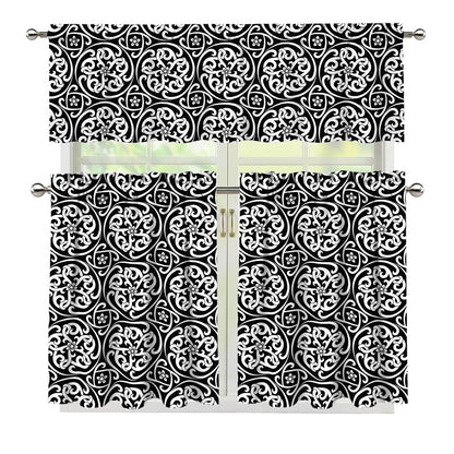 Black And White Celtic Pattern Print 3 Piece Kitchen Curtains