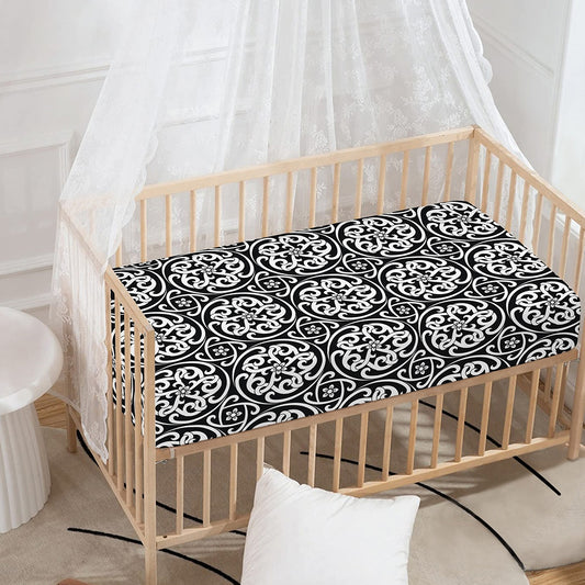 Black And White Celtic Pattern Print Baby Crib Sheet