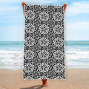 Black And White Celtic Pattern Print Beach Towel