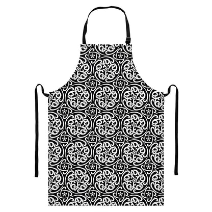 Black And White Celtic Pattern Print Bib Apron With Pocket