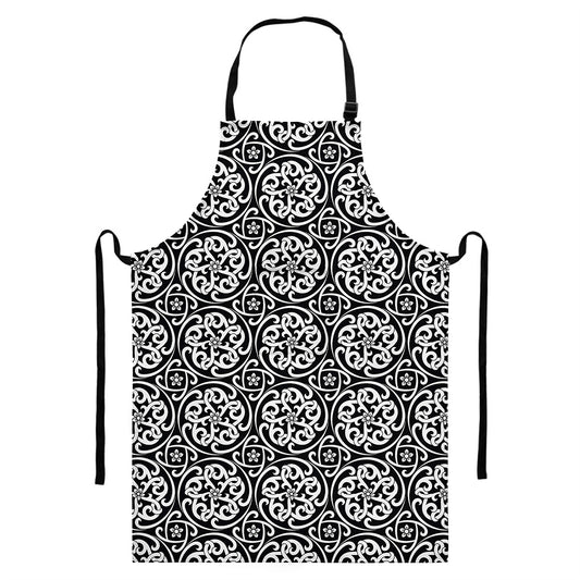 Black And White Celtic Pattern Print Bib Apron With Pocket
