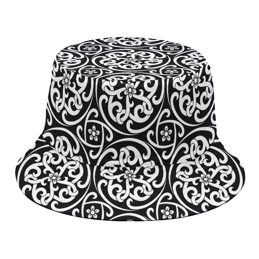 Black And White Celtic Pattern Print Bucket Hat