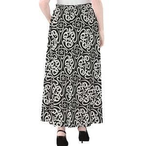 Black And White Celtic Pattern Print Chiffon Maxi Skirt