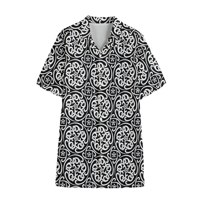 Black And White Celtic Pattern Print Cotton Hawaiian Shirt