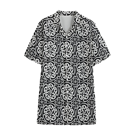 Black And White Celtic Pattern Print Cotton Hawaiian Shirt